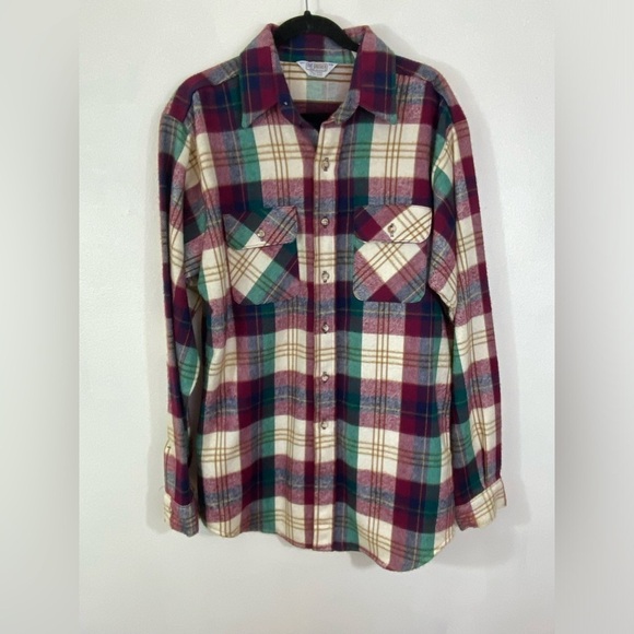 Vintage 70s Five Brother Mens Heavyweight Flannel Shirt L Tall Y2K Skater Indie - Picture 1 of 8